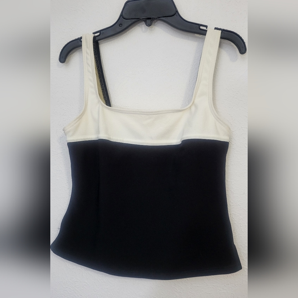 Lands' End Cream and‎ Black Fitted Sleeveless One Piece Swim